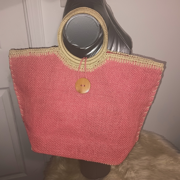 Stylish Pink Woven Tote Bag - Picture 1 of 4